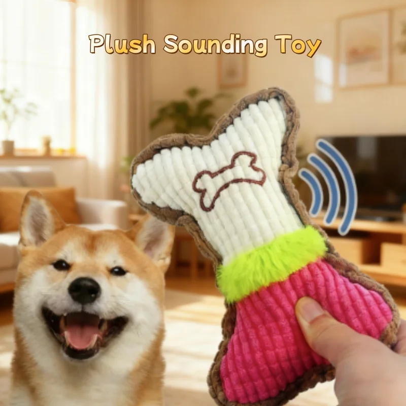 1PC Plush Dog Squeaky Toy Bone - Teeth Cleaning Dog Chew Bone review and price