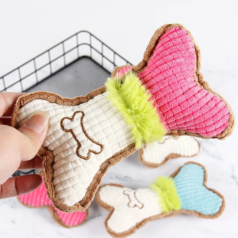 1PC Plush Dog Squeaky Toy Bone - Teeth Cleaning Dog Chew Bone review and price